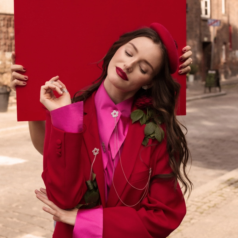 kolczyki dwie róże i listek srebro 925 marta szafraniec