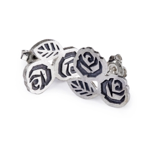 kolczyki dwie róże i listek srebro 925 marta szafraniec
