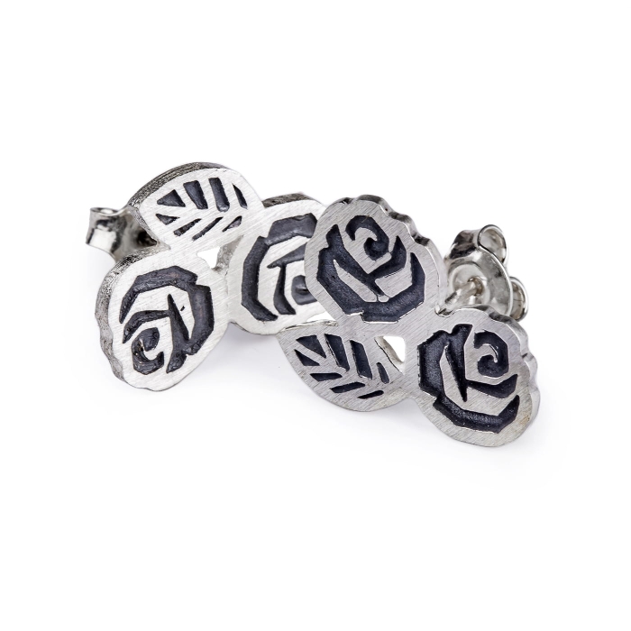 kolczyki dwie róże i listek srebro 925 marta szafraniec