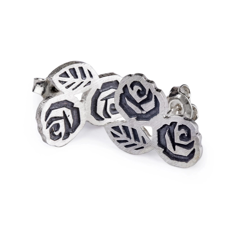 kolczyki dwie róże i listek srebro 925 marta szafraniec