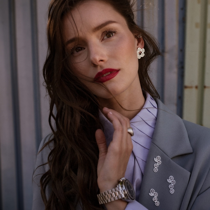 kolczyki srebrne wianek róż 925