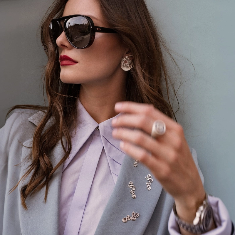 zestaw kolczyki srebrne róża Niki z podkładką srebro 925