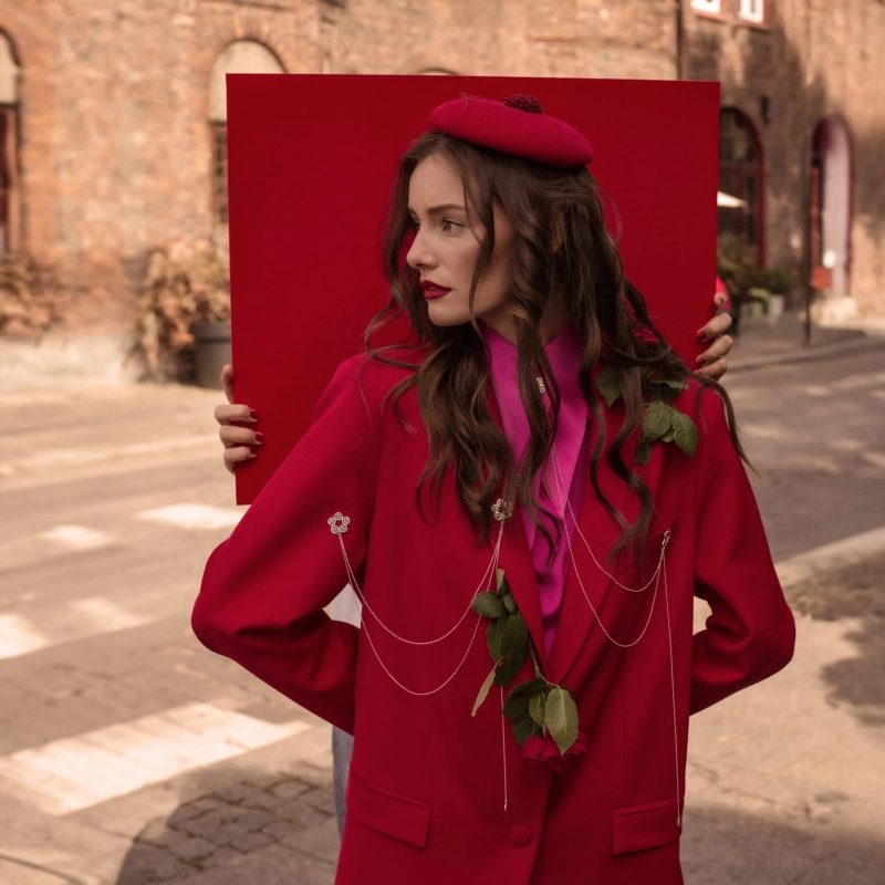 broszka róża niki z łańcuszkami, srebro 925