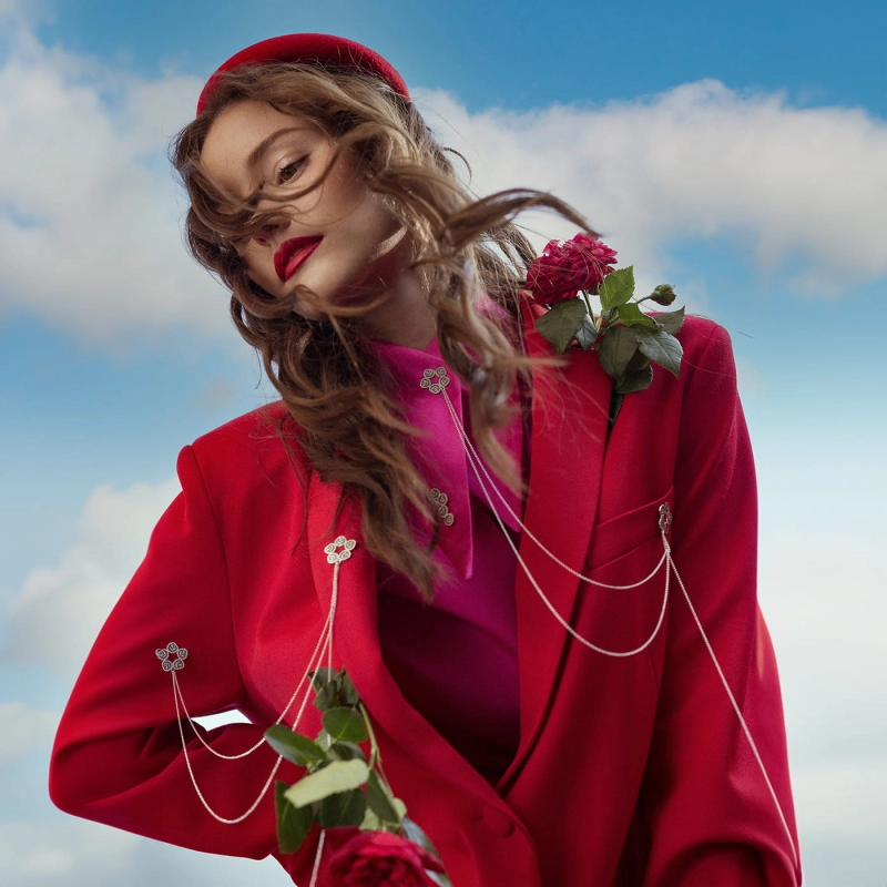 broszka róża niki z łańcuszkami, srebro 925