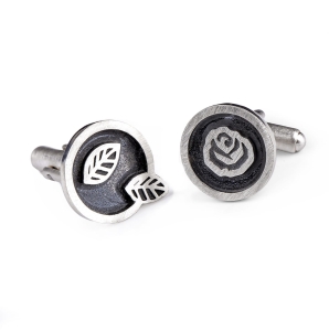 spinki do mankietów róża liste, róża niki, srebro 925