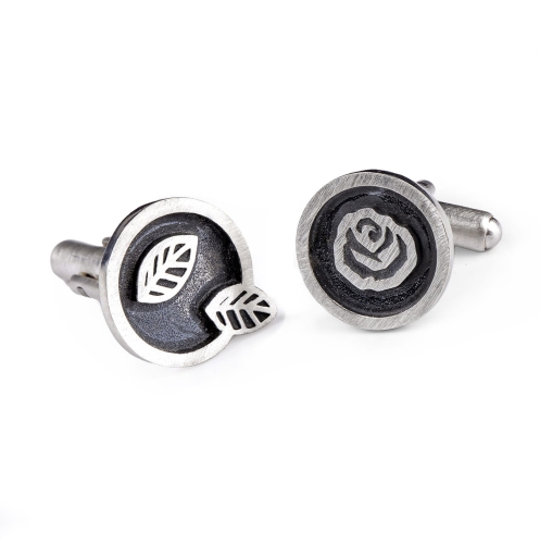 spinki do mankietów róża liste, róża niki, srebro 925