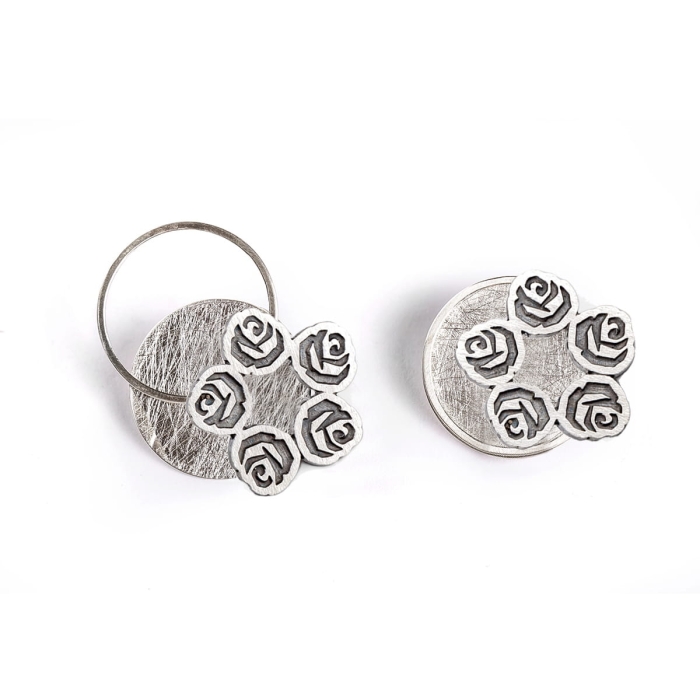 kolczyki srebrne róża Niki z podkładką srebro 925