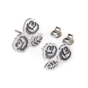kolczyki dwie róże i listek srebro 925 marta szafraniec