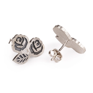 kolczyki dwie róże i listek srebro 925 marta szafraniec